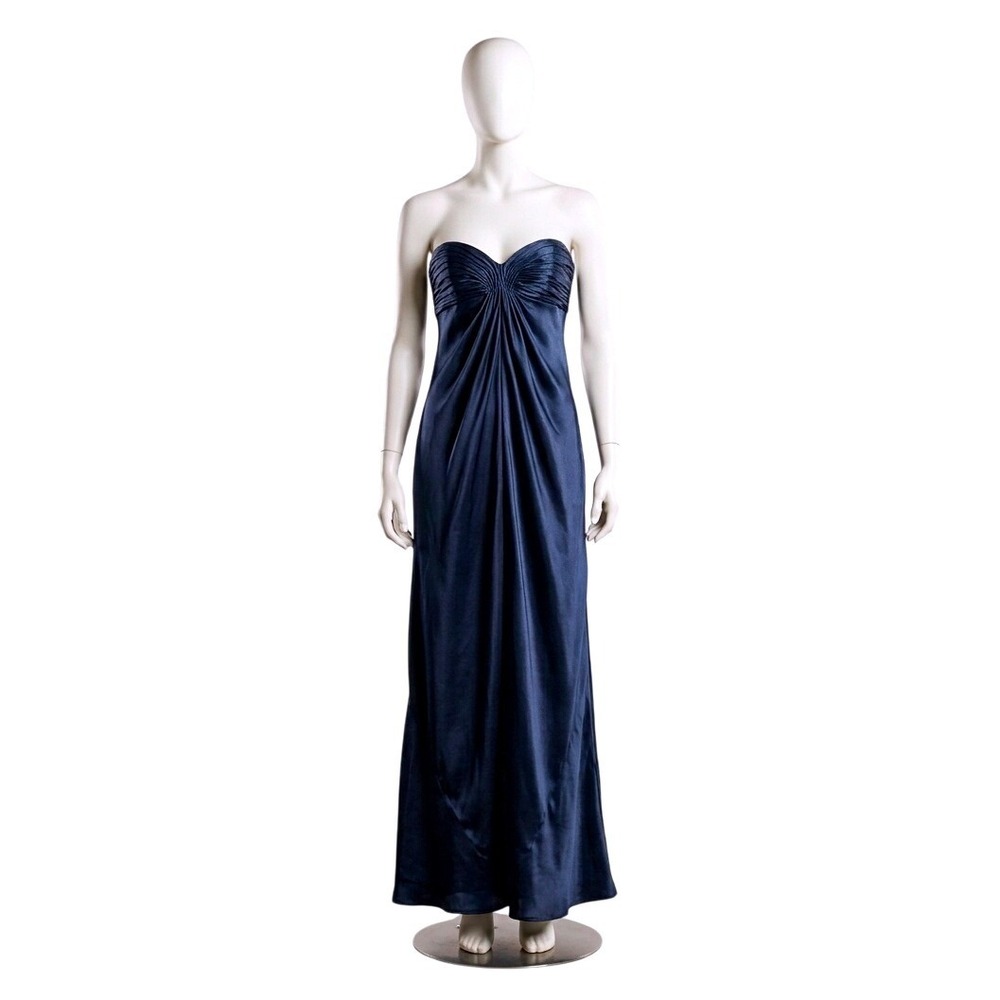 Laundry by Shelli Segal Navy Silk Strapless Maxi Dress Size 2 Gown Gala Formal